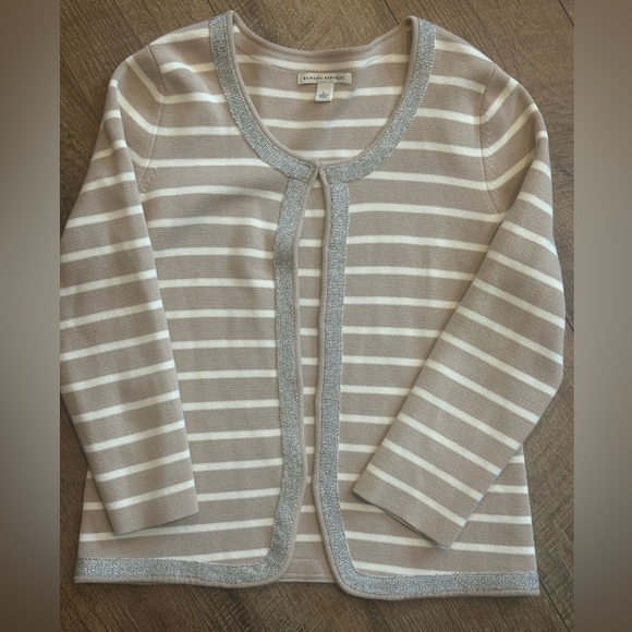 Banana Republic Women’s L Striped Open Front Cardigan Silver Trim Cotton - Picture 14 of 14
